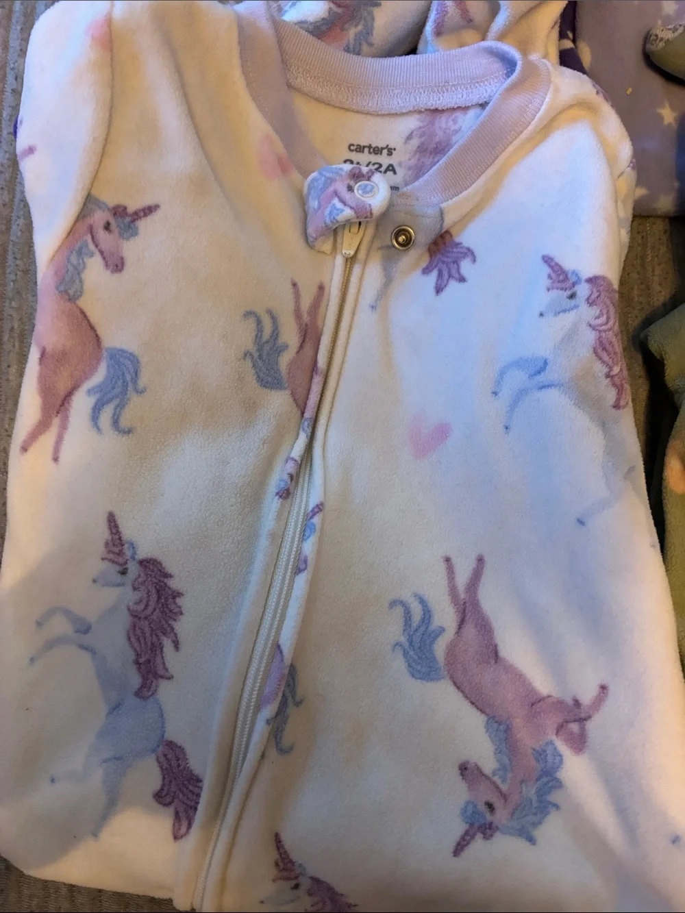 4Carter's Purple, Green & Cream Footed One-Piece Sleepers - Unicorn Moon Prints